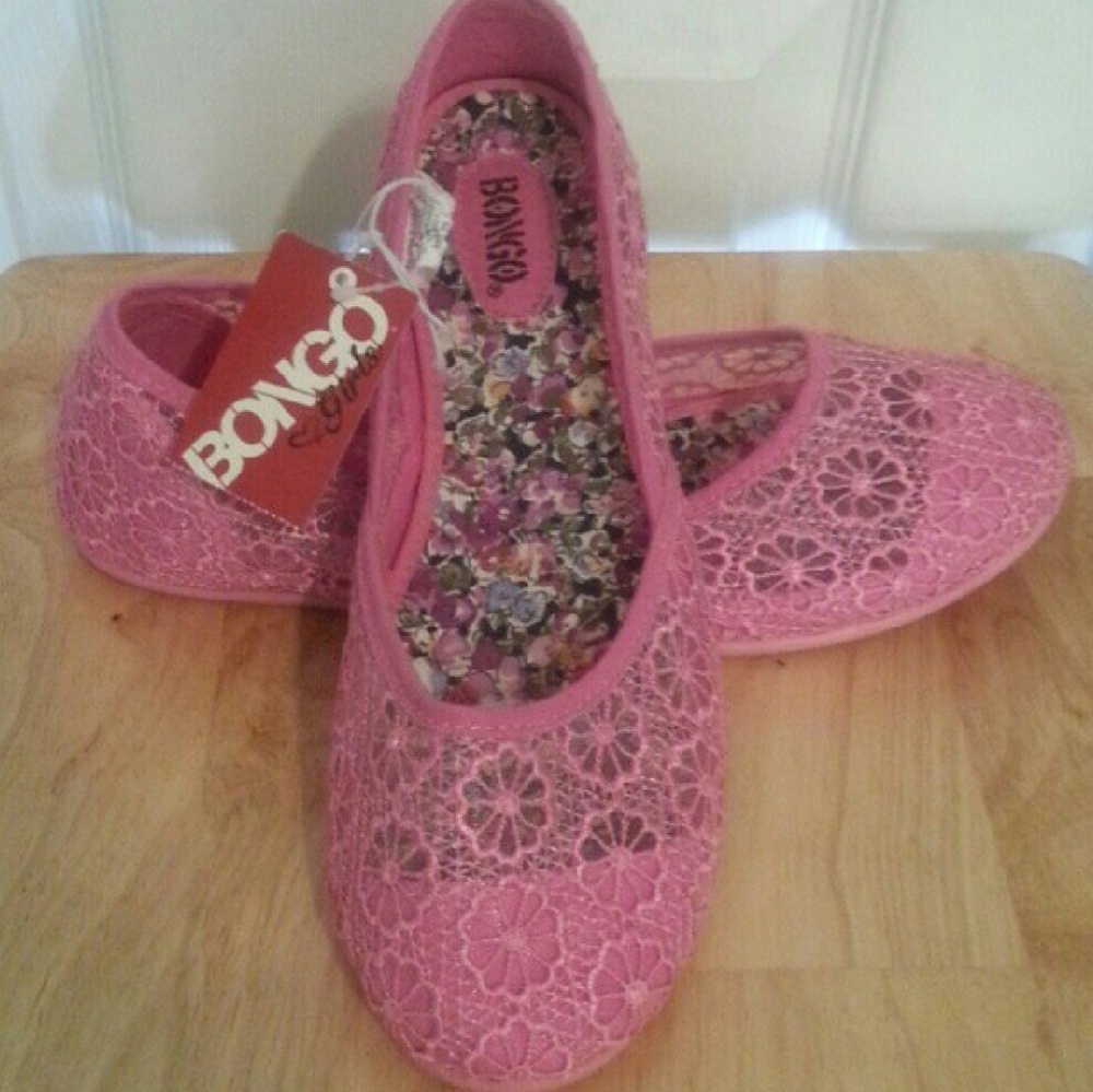 Pink lace flats